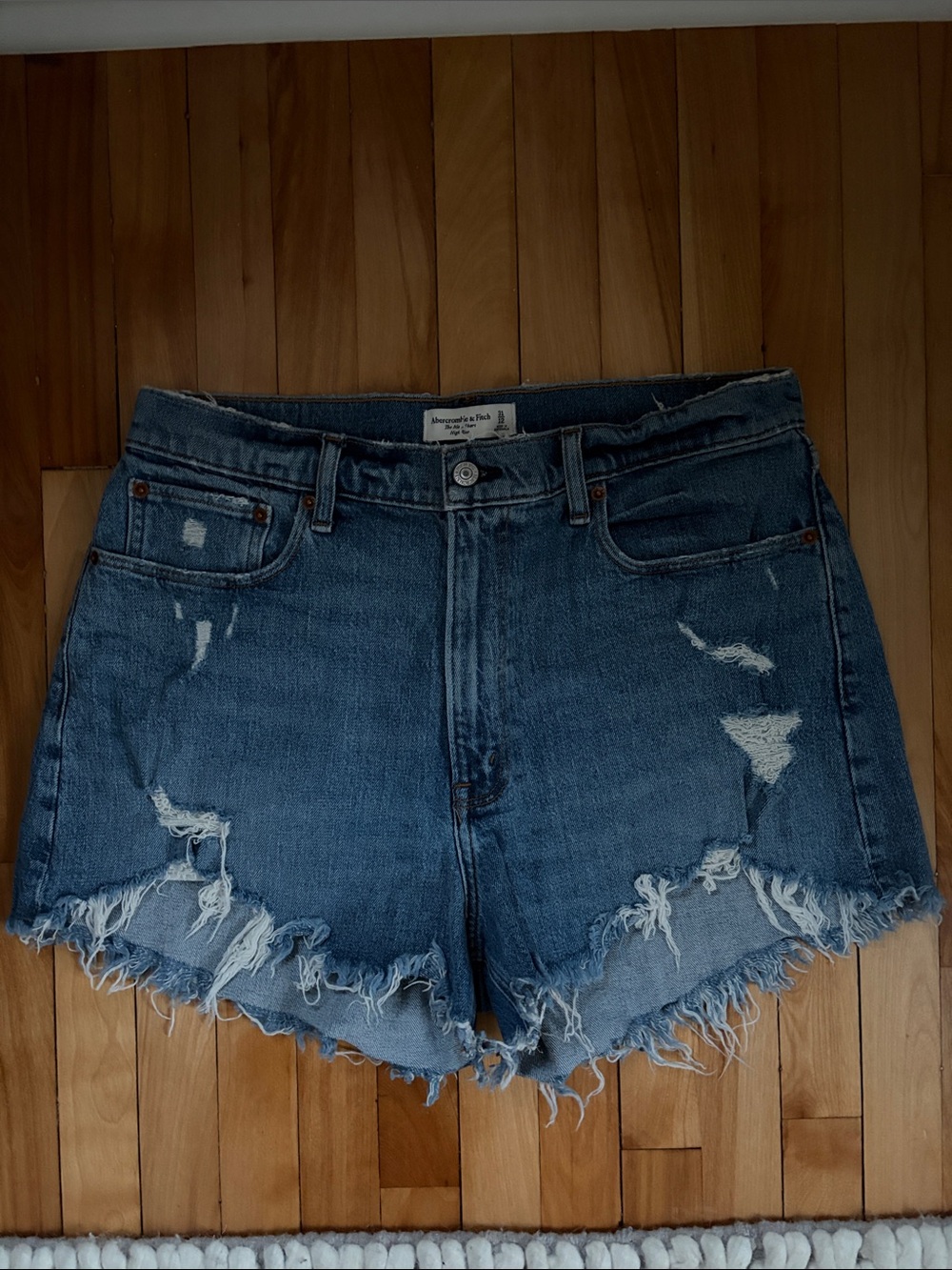 Abercrombie & Fitch Medium Blue Distressed Denim Cutoff Shorts